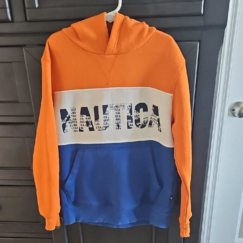 Nautica Orange and Blue Colorblock Hoodie